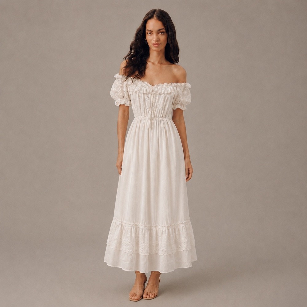 Earthbound Trading Co Boho Eyelet Tiered Dress XL White Cottagecore Prairie